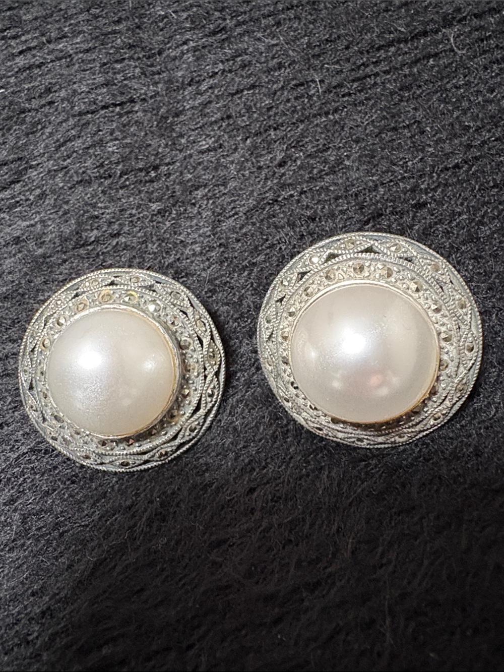 Judith Jack Sterling Silver Filigree Pearl-Style Button Earrings - White